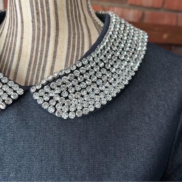 Kate Spade Kimberly Embellished Peter Pan Collared Denim Dress Sz 2 - Picture 6 of 11